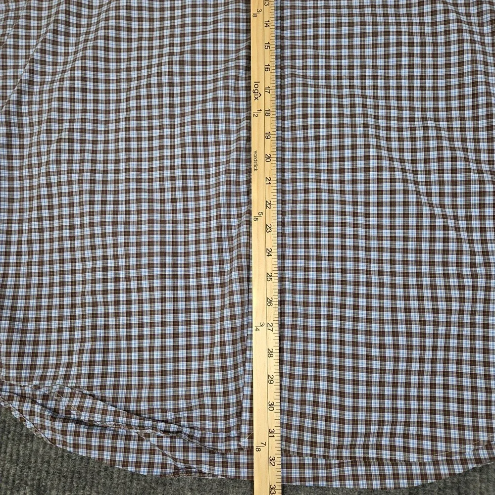 Polo Ralph Lauren Mens XXL Brown Blue Plaid Cotton Stretch Classic Fit‎ Shirt